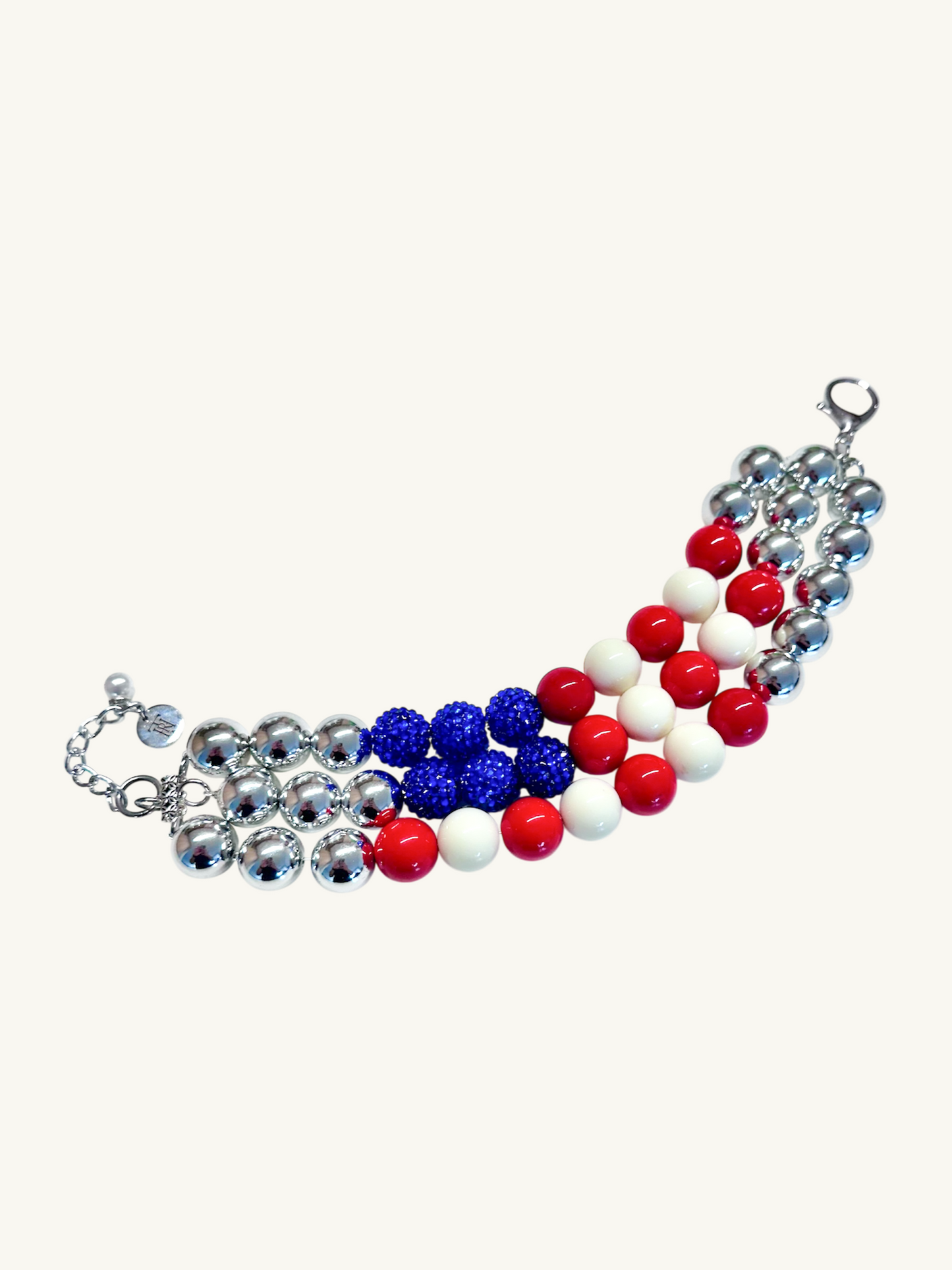 three layered pet luxury beaded necklaces that mimics the american flag.