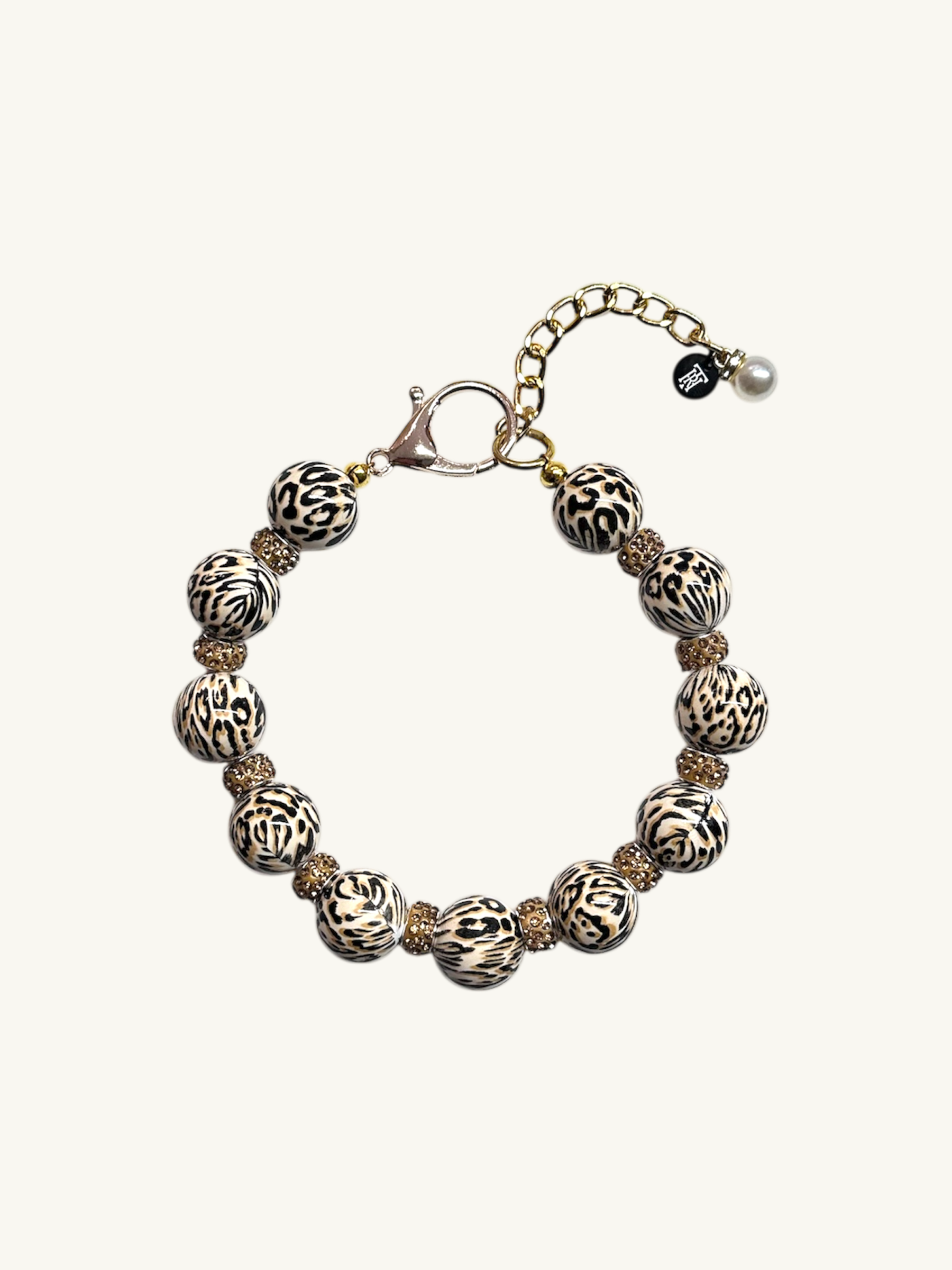 Bracelet with patterned beads on a white background