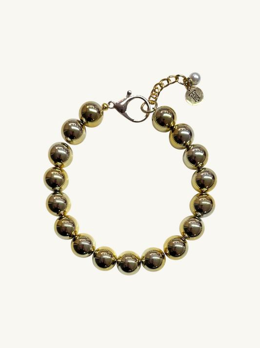pet luxury metallic, in gold,  beaded necklaces handmade in New York City.
