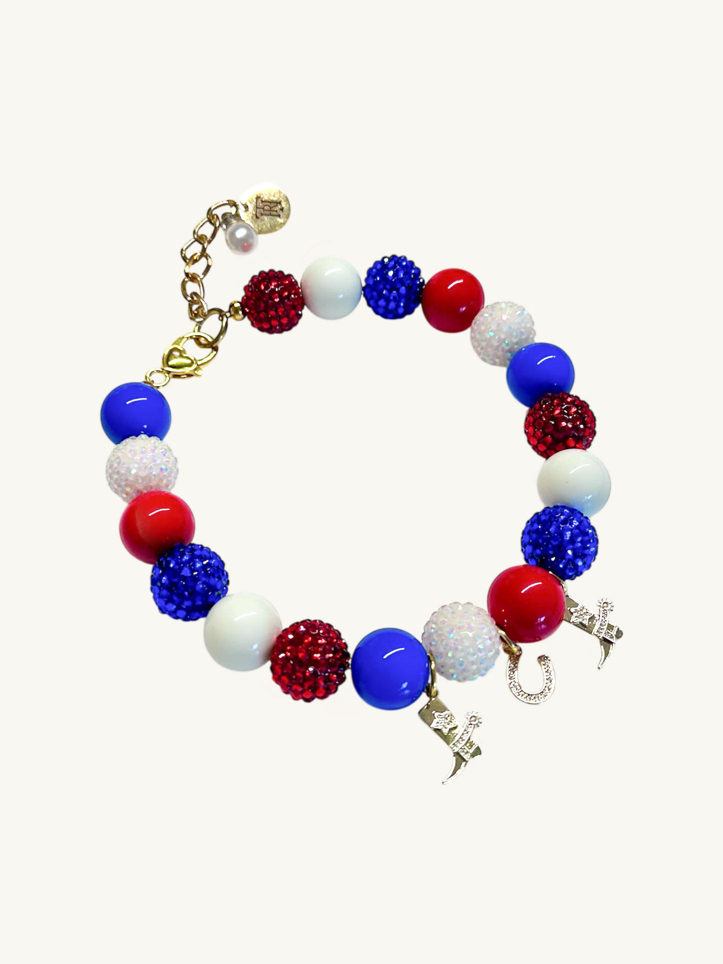red white and blue pet luxury beaded necklaces for dogs and cats with western gold charms.