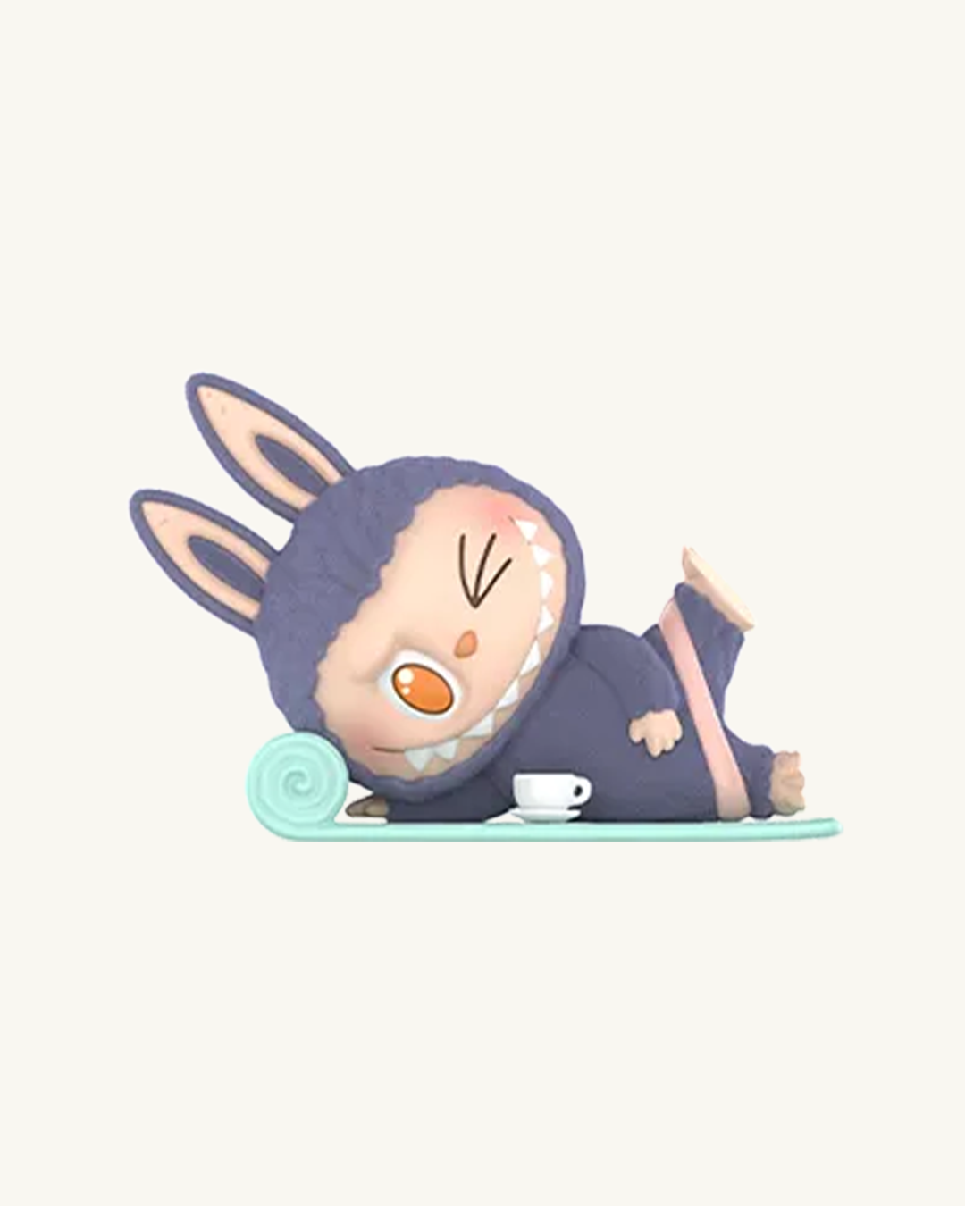 Cartoon character with rabbit ears and a blue outfit on a white background