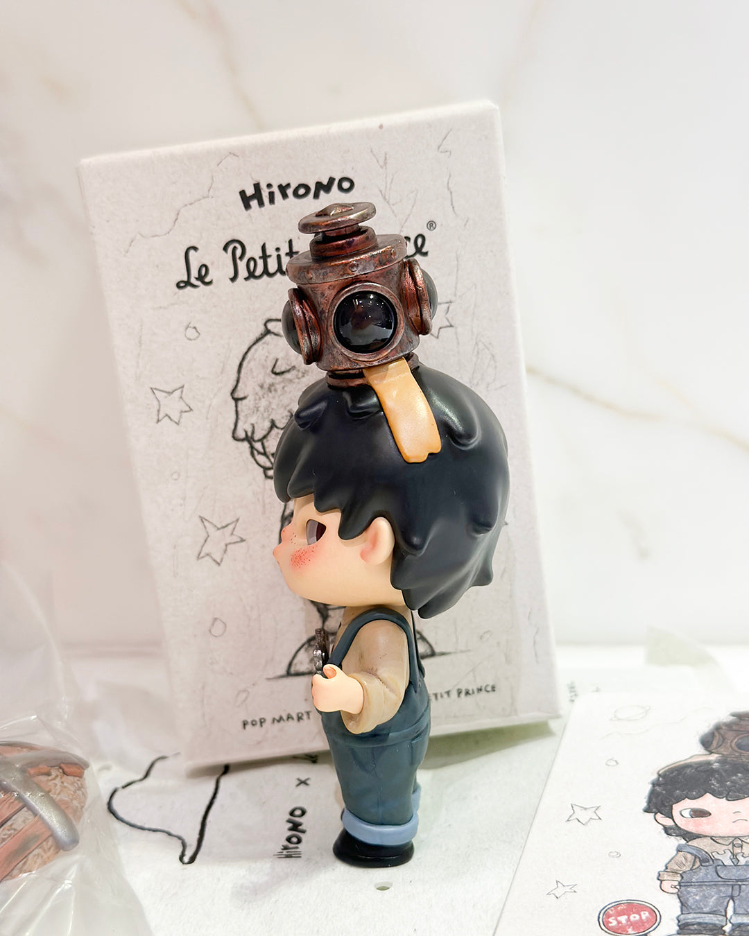 Toy figure with a gas mask on a white background