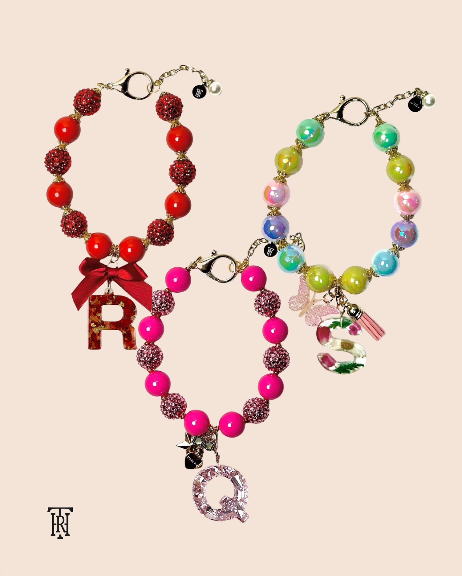 The Haus Royale's royale garden pet necklaces collection that comes in variety of spring colors and name initials for your pet.