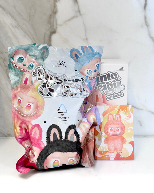 Packaged product with cartoon characters on a marble background