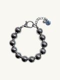 pet luxury metallic, in silver,  beaded necklaces handmade in New York City.