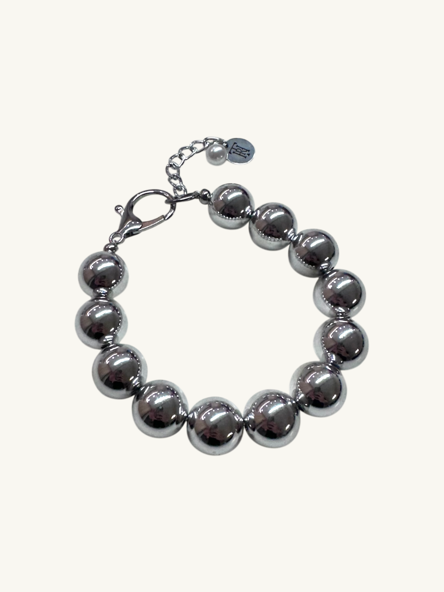 pet luxury metallic, in silver, beaded necklaces handmade in New York City.