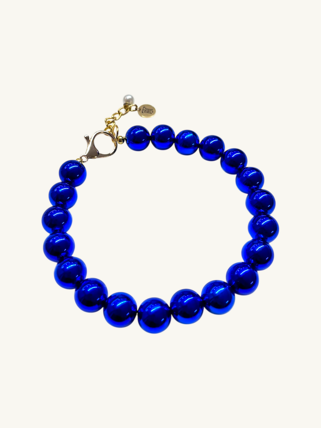 pet luxury metallic, in midnight blue,  beaded necklaces handmade in New York City.